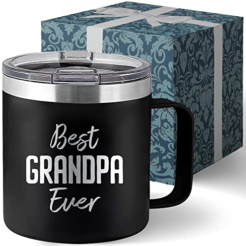 Livinges Best Grandpa Ever Mug Fathers Day Papa Coffee Mug Gifts for Papa Grandpa Tumbler Grandpop Abuelo Gift  Paw Paw Gifts for Granddad Mugs from Grandkids  Tumbler 14oz Stainless Steel Tumbler with Lid