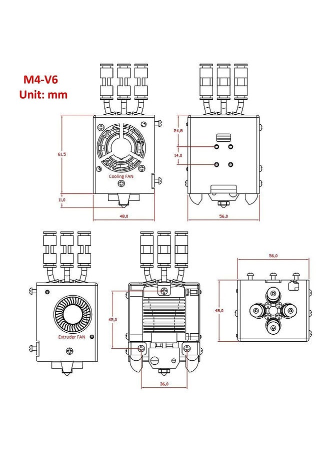 zonestar 3D Printer Direct Drive Extruder Upgrade Kit 4-IN-1-OUT Mix Color Hotend Support 4 Colors Printhead with V6 Nozzle Suitable for 1.75mm Filament PLA/ PLA+/ PETG/ ABS/ Wood/ Carbon fibre/ PVA/ HIPS  - Image 5