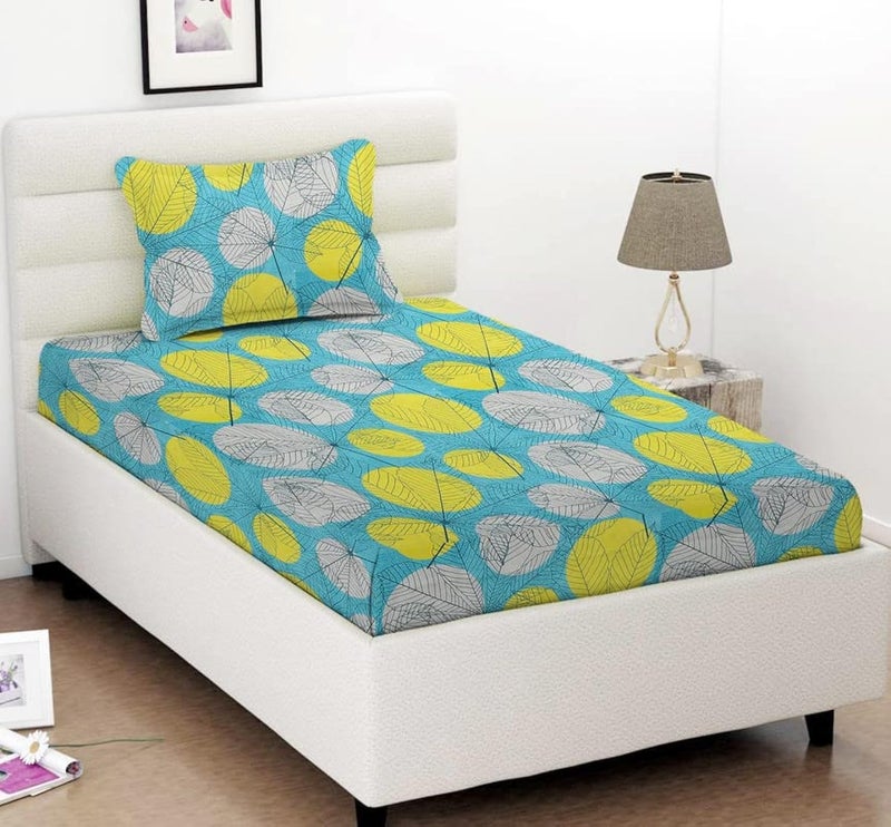 BSB HOME مجموعة BSB HOME® برايم 180 TC قطن مخلوط حجم مفرد (90x60) بوصة 1 ملاءة سرير مع 1 غطاء وسادة ملاءة سرير مفردة لسرير مفرد (أخضر وأبيض) - Image 1