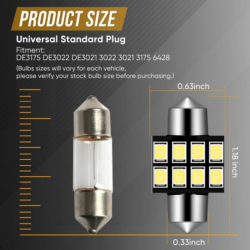 Audak DE3175 DE3022 DE3021 3175 6428 Festoon LED Bulb 30MM Canbus Error Free for Interior Dome Map Lights Door Courtesy Lights Trunk Lights License Plate Lights (Pack of 4) - Image 4