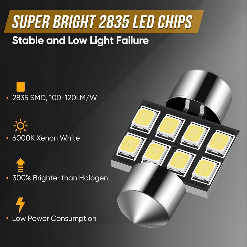 Audak DE3175 DE3022 DE3021 3175 6428 Festoon LED Bulb 30MM Canbus Error Free for Interior Dome Map Lights Door Courtesy Lights Trunk Lights License Plate Lights (Pack of 4) - Image 3