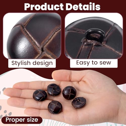 Winsyison 5pcs Genuine Leather Buttons for Clothes, 20mm Vintage Football Pattern Button with Shank, Round Decorative Fasteners Sewing Supplies for Coats Sweaters Dress Shoes DIY Crafts- Brown - Image 3