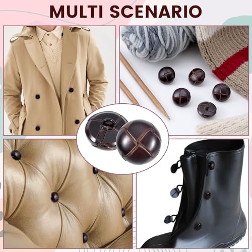 Winsyison 5pcs Genuine Leather Buttons for Clothes, 20mm Vintage Football Pattern Button with Shank, Round Decorative Fasteners Sewing Supplies for Coats Sweaters Dress Shoes DIY Crafts- Brown - Image 4