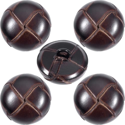 Winsyison 5pcs Genuine Leather Buttons for Clothes, 20mm Vintage Football Pattern Button with Shank, Round Decorative Fasteners Sewing Supplies for Coats Sweaters Dress Shoes DIY Crafts- Brown - Image 1