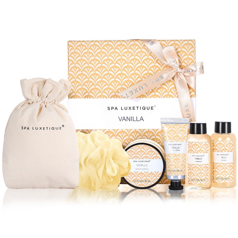 Spa Luxetique Spa Gifts for Women 6pc Vanilla Bath Sets Women Gift With Body Lotion Shower Gel Bubble Bath Hand Cream Bath and Body Gifts Set Mothers Day Gifts