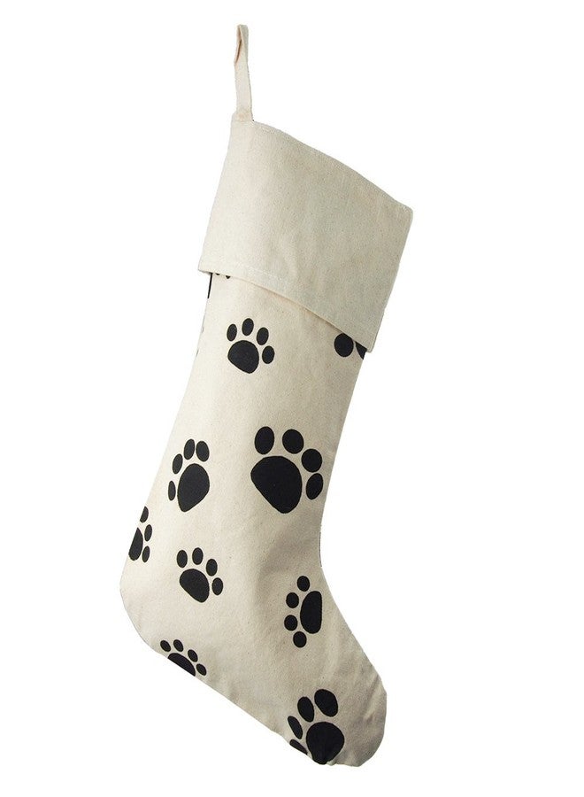 Homeford Animal Dog Paw Print Cotton Christmas Stocking, Beige, 17-Inch