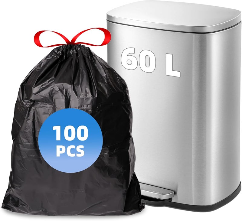 TARUNMO 50-60L Ultra Strong Bin Bags Heavy Duty,Red Drawstring Carrier Bag Storage for Home or Camp,Trash Bags 70x62cm Kitchen Large Black Binbags (100) - Image 1