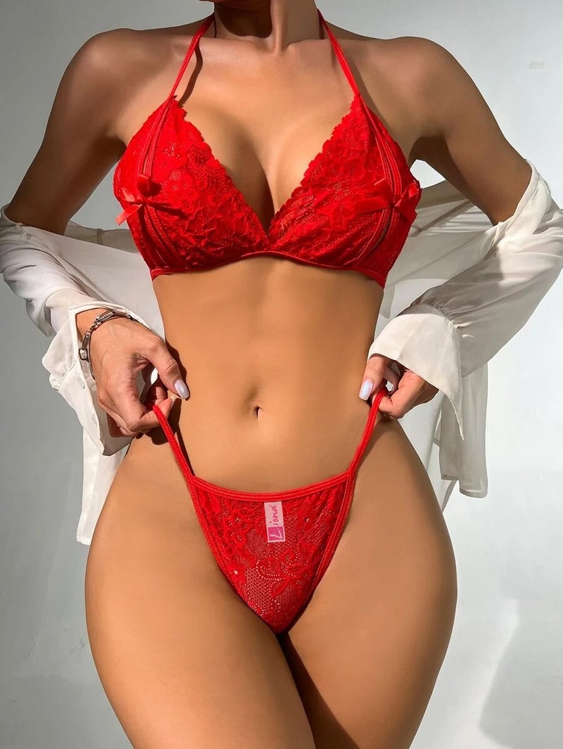 Liona Red Fantasy Bra Panties Bralet Underwear Set - Image 3