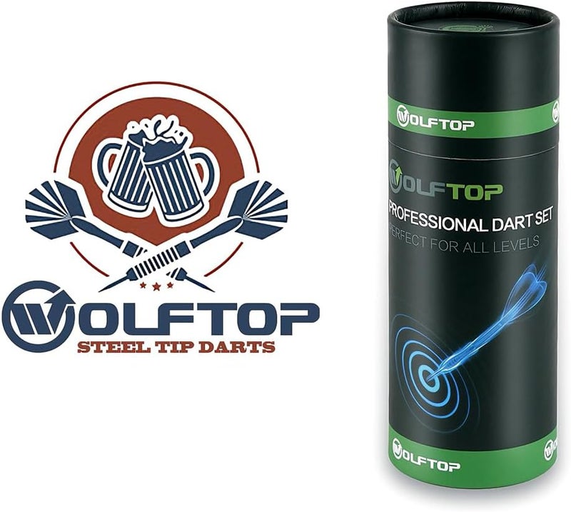 Wolftop 15 حزمة سهام حديدية 18 جرام، مجموعة سهام احترافية برؤوس معدنية مع أعمدة ألمنيوم، طائرات قياسية، حلقات مطاطية ومبراة سهام إضافية - Image 5