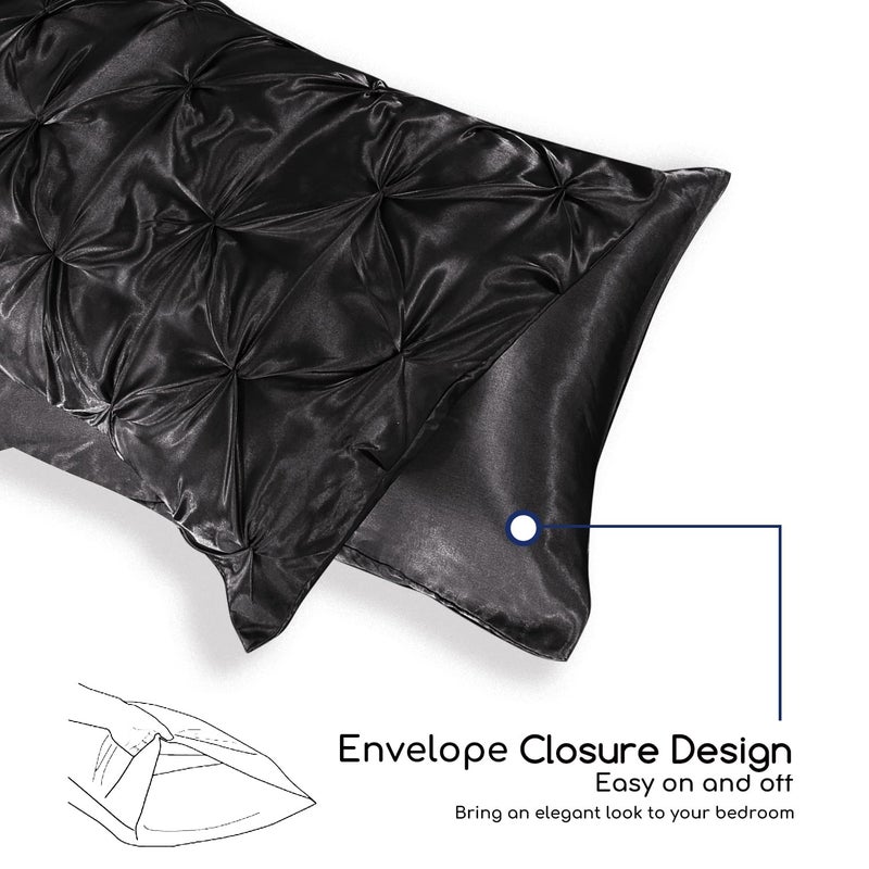 MR&HM Satin Comforter Queen 7 Pieces - Luxurious Pinch Pleat Bedding Set with Comforter, Flat Sheet, Fitted Sheet, Pillowcases & Shams, Super Silky Soft Bed Set for All Season (Queen, Black) - Image 4