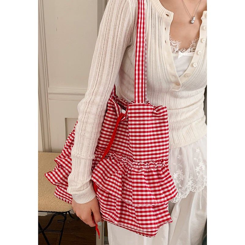 Bag 2025 College Tote Bag Large Capacity Canvas Bag Women'S Little Women'S Style Lace New Armpit Fashionable Korean Style