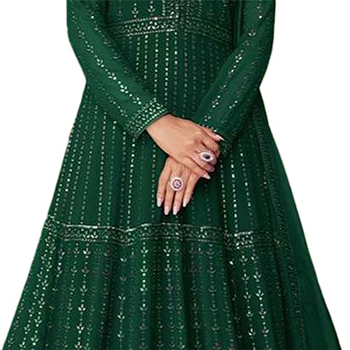 Miss Ethnik Women's Faux Georgette Full Sleeve Stitched Embroidered Floor Length Green Anarkali Maxi Gown with Dupatta (ME-1106-Green-3XL) - Image 3