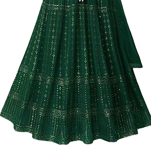 Miss Ethnik Women's Faux Georgette Full Sleeve Stitched Embroidered Floor Length Green Anarkali Maxi Gown with Dupatta (ME-1106-Green-3XL) - Image 4