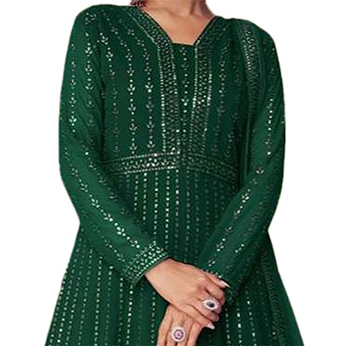 Miss Ethnik Women's Faux Georgette Full Sleeve Stitched Embroidered Floor Length Green Anarkali Maxi Gown with Dupatta (ME-1106-Green-3XL) - Image 2