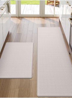 Generic Anti-Fatigue Kitchen Mat & Rug - Set of 2 Cushioned Non-Slip Waterproof Kitchen Floor Mats, Great for Use in Front of Sink, PVC, Memory Foam. Comfort Decor. Runner Rugs for Home, Office, Laundry Room (Beige) 44 X 75,44 X120Cm  - Image 1