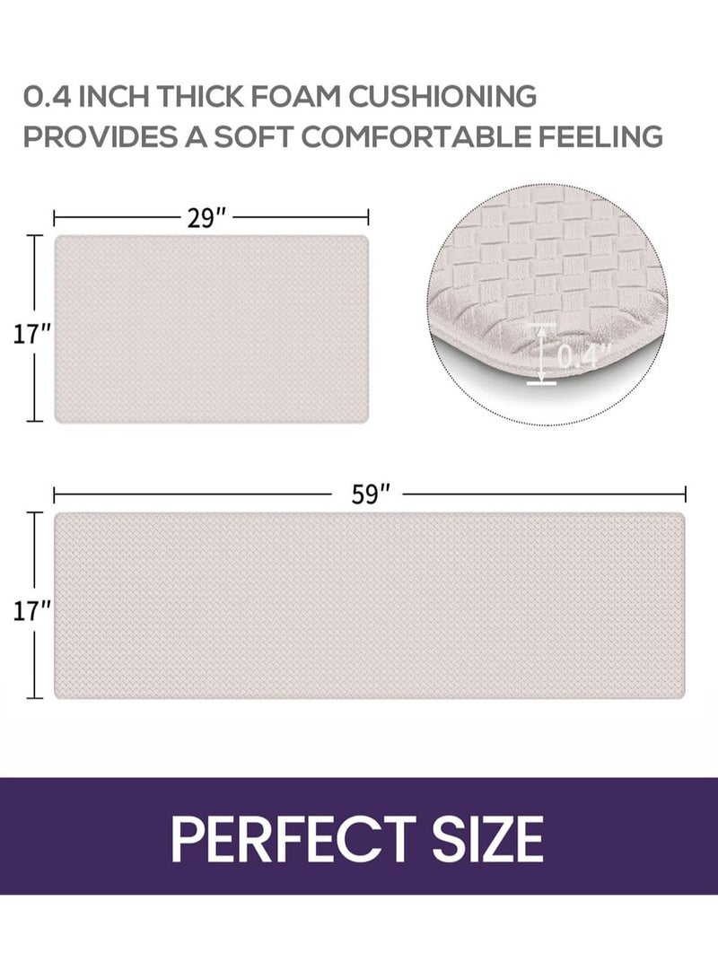 Anti-Fatigue Kitchen Mat & Rug - Set of 2 Cushioned Non-Slip Waterproof Kitchen Floor Mats, Great for Use in Front of Sink, PVC, Memory Foam. Comfort Decor. Runner Rugs for Home, Office, Laundry Room (Beige) 44 X 75,44 X120Cm  - Image 2