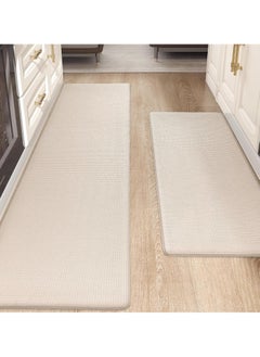 Generic Anti-Fatigue Kitchen Mat & Rug - Set of 2 Cushioned Non-Slip Waterproof Kitchen Floor Mats, Great for Use in Front of Sink, PVC, Memory Foam. Comfort Decor. Runner Rugs for Home, Office, Laundry Room (Beige) 44 X 75,44 X120Cm  - Image 3