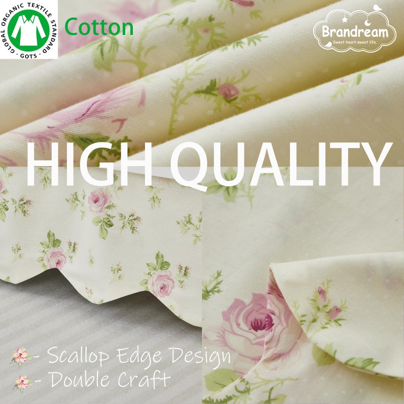 Brandream Scallop Edge Cotton Crib Skirt, Baby Boy Girl Gender Neutral Crib Skirt Toddler Bedskirt Farmhouse Chic Nursery Crib Bed Skirt, Boho Bohemian Toile Floral - Image 5