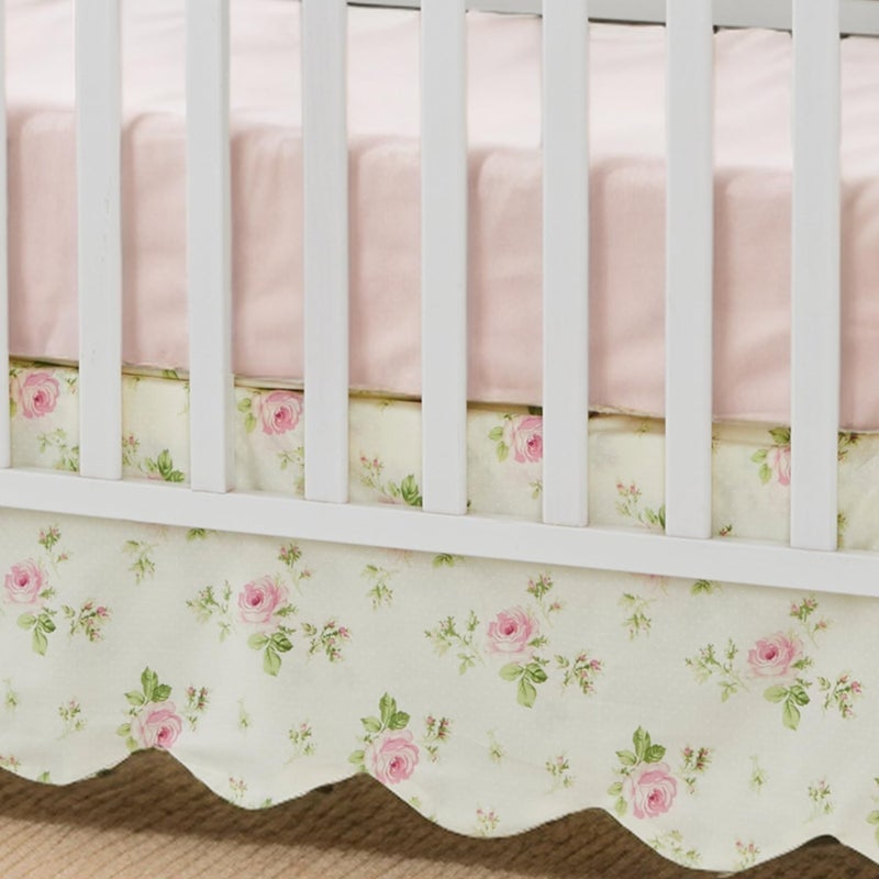 Brandream Scallop Edge Cotton Crib Skirt, Baby Boy Girl Gender Neutral Crib Skirt Toddler Bedskirt Farmhouse Chic Nursery Crib Bed Skirt, Boho Bohemian Toile Floral - Image 1