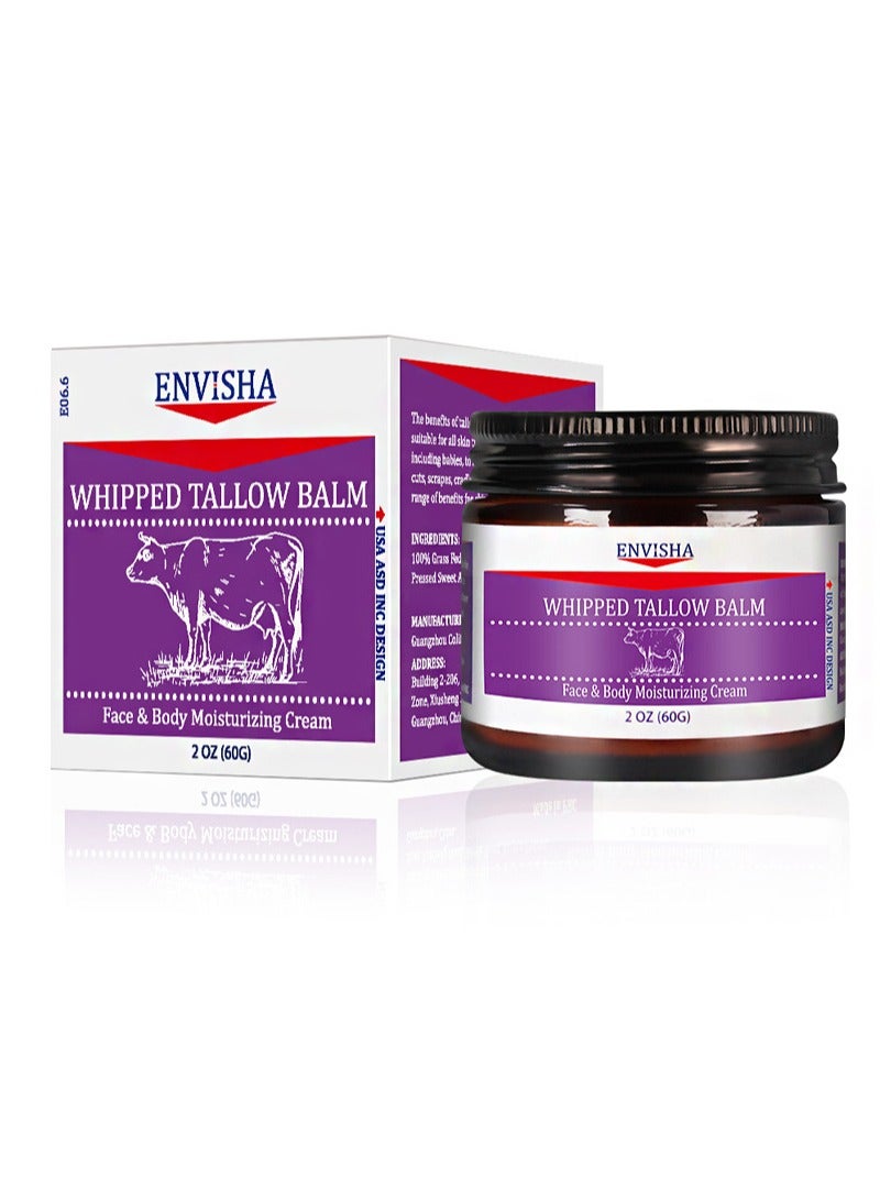 ENVISHA Whipped Tallow Balm，Handmade Whipped Tallow Cream，for Face and Body, Nourishing and Hydrating Skin, 100% Organic Grass-Fed Tallow, All Natural Daily Skin Care（60g） - Image 1