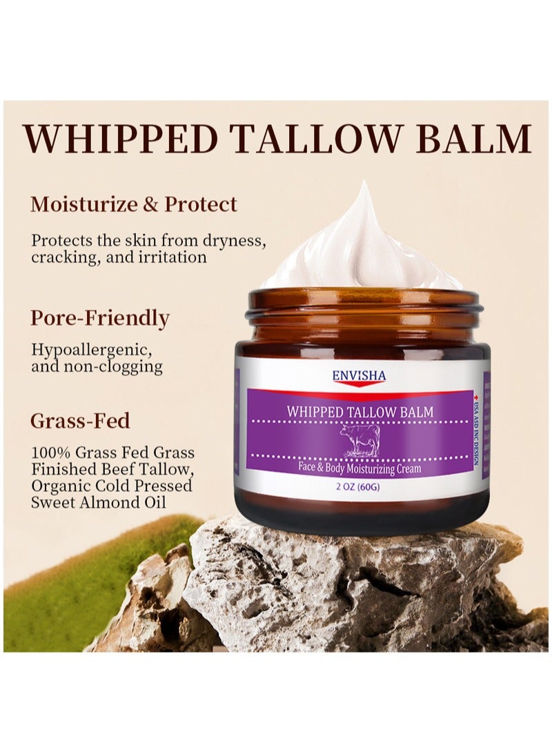 ENVISHA Whipped Tallow Balm，Handmade Whipped Tallow Cream，for Face and Body, Nourishing and Hydrating Skin, 100% Organic Grass-Fed Tallow, All Natural Daily Skin Care（60g） - Image 2