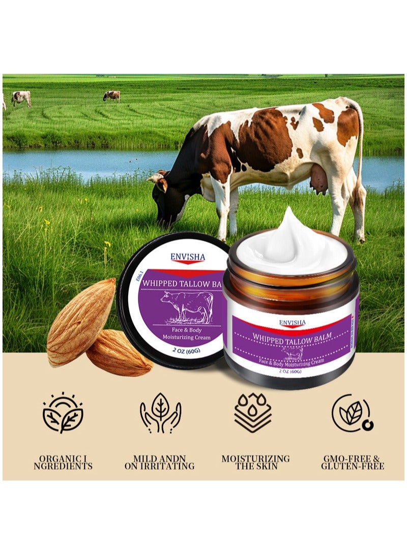 ENVISHA Whipped Tallow Balm，Handmade Whipped Tallow Cream，for Face and Body, Nourishing and Hydrating Skin, 100% Organic Grass-Fed Tallow, All Natural Daily Skin Care（60g） - Image 3