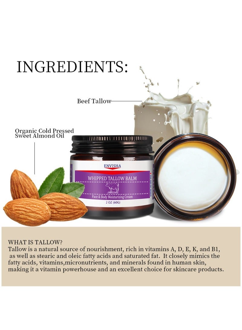 ENVISHA Whipped Tallow Balm，Handmade Whipped Tallow Cream，for Face and Body, Nourishing and Hydrating Skin, 100% Organic Grass-Fed Tallow, All Natural Daily Skin Care（60g） - Image 4