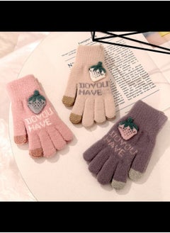 Generic Women girly strawberry mobile screen touch fingers winter wool gloves  - Image 3