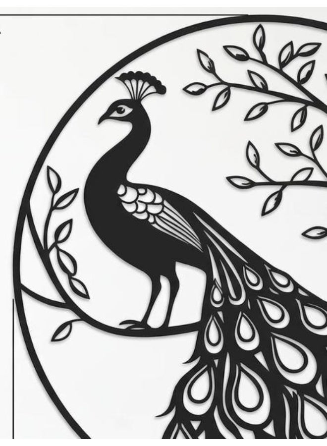 Premium Peacock Metal Wall Art - Modern 3D Laser Cut Decorative Panel for Living Room & Office (500mm x 500mm) - Image 1
