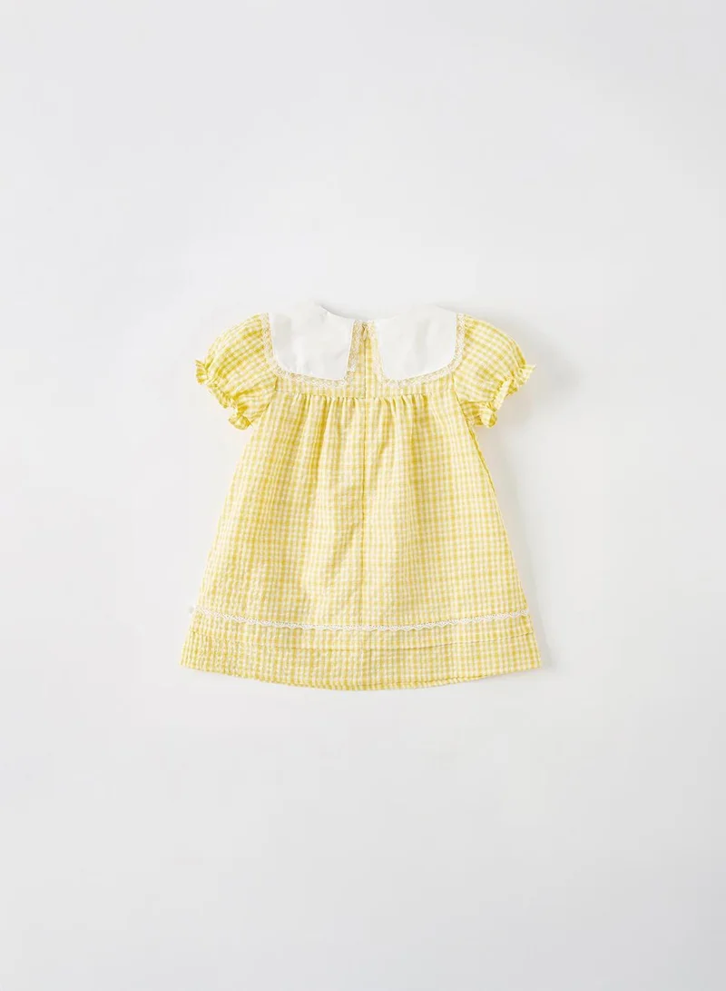 Dave & Bella Yellow Plaid Dress with Embroidered Square Colllar