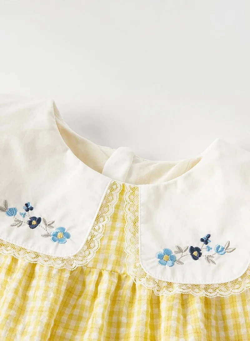 Dave & Bella Yellow Plaid Dress with Embroidered Square Colllar