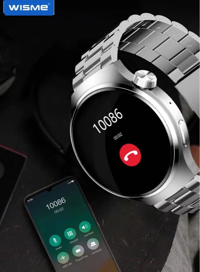 WISME X16 Round Curved Display Smartwatch with 7 Strap Pairs and Charging Cable – Stylish Smartwatch for Men in Silver - Image 4