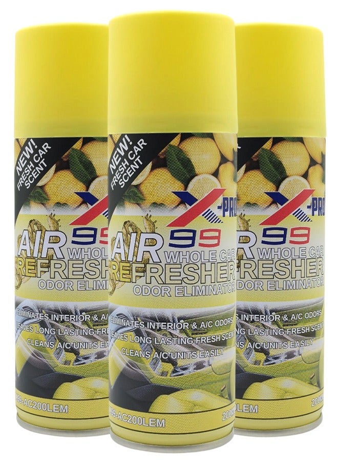 X Pro 99 X-PRO 99 Whole Car Air Refresher Odor Eliminator Lemon Scent 200ml (3 PCS) Car AC Cleaner Spray Interior Deodorizer Air Conditioning Freshener Vent Cleaner Smoke Odor Remover Pet Smell Eliminator Long Lasting Fragrance Cabin Refresh Treatment Pack - Image 1
