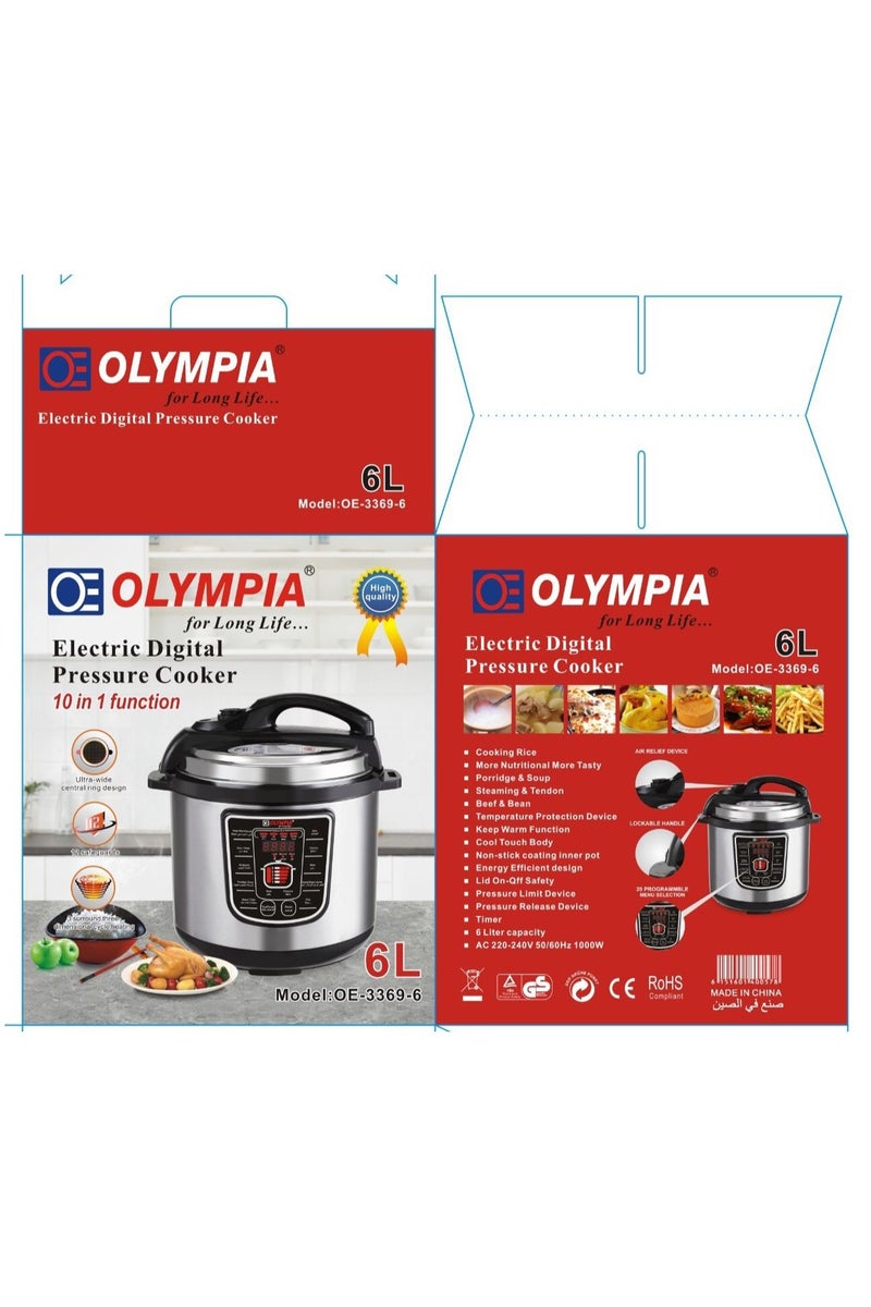 Olympia طباخ أرز كهربائي متعدد الوظائف 10 في 1 من الفولاذ المقاوم للصدأ سعة 6 لتر مع شاشة LCD ذكية - Image 4