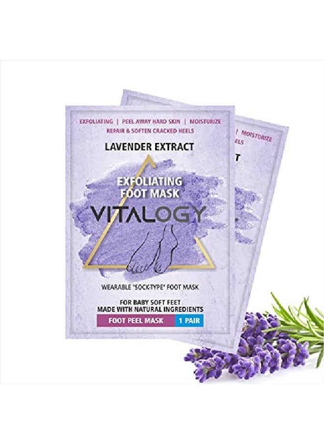 VITALOGY - Foot Peel Mask For Dead Skin Removal 2 Pairs | Exfoliating Foot Mask Peeling Feet Mask | Foot Hydrating Sock Pedicure Essential | Make Your Feet Baby Soft Repair Rough Heels Lavender - Image 1
