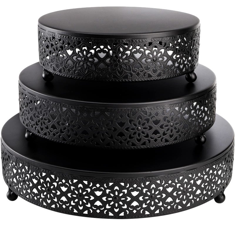 Hedume Set of 3 Black Cake Stand Round Metal Cake Stands Dessert Display Cupcake Stands Wedding Brithday Party Celebration Dessert Display PlatesBlack
