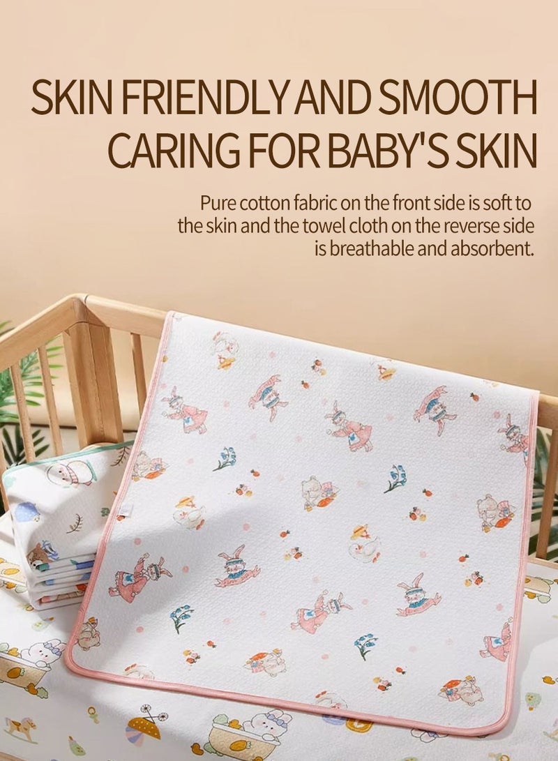 Baby Cotton Sleeping Pad, Waterproof Baby Pad, Diaper Pad, 100% Cotton Surface, Waterproof, Leak-proof and Breathable, Washable Mattress Protector for Toddlers and Adults, Colorful Stripes (56x100cm) - Image 4