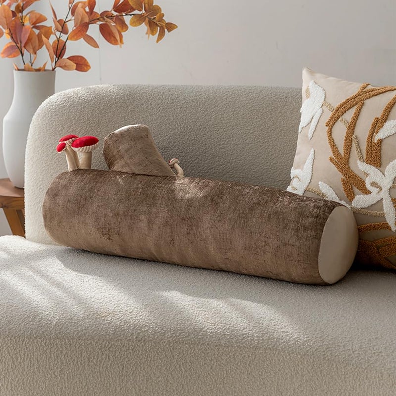 Shapeazy Mushroom Tree Log Pillow - Long Cylinder Decorative Throw Pillow for Couch, Sofa & Bed, Modern Chic Nature-Themed Pillow, Woodland Stump Accent Pillow for Living Room, Nursery, Home Decor - Image 1