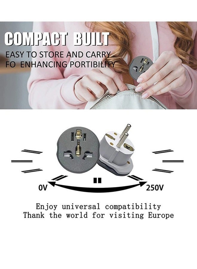 Universal Travel Adapter Plug Converter, 16A 2500W US/AUS/UK to EU Wall Charger Power Plug, 2/3 pin to 2 pin plug socket Fits Type A,B,G,I,J & L for Spain, Italy, Greece, Turkey 250V (Type E/F) - Image 2