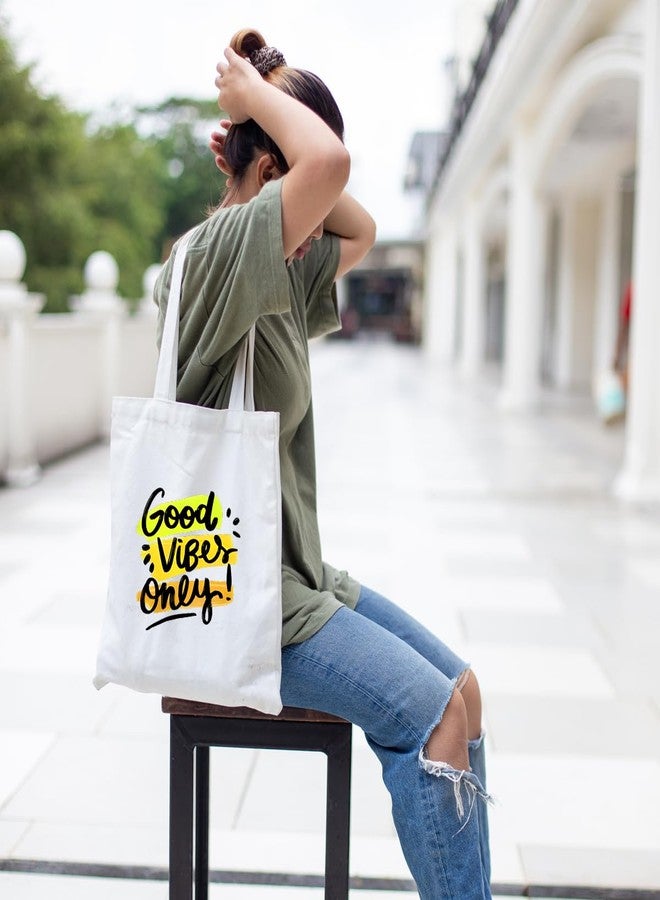 Clapcart Reusable Zipper Tote Bag for Women/Girls | Multipurpose 100% Organic Cotton Printed Tote Bags | Shopping Sturdy Canvas Bag with 12kgs Capacity (Good Vibes Only Prints) - Image 4