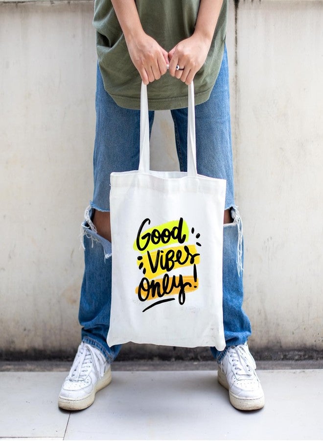 Clapcart Reusable Zipper Tote Bag for Women/Girls | Multipurpose 100% Organic Cotton Printed Tote Bags | Shopping Sturdy Canvas Bag with 12kgs Capacity (Good Vibes Only Prints) - Image 3