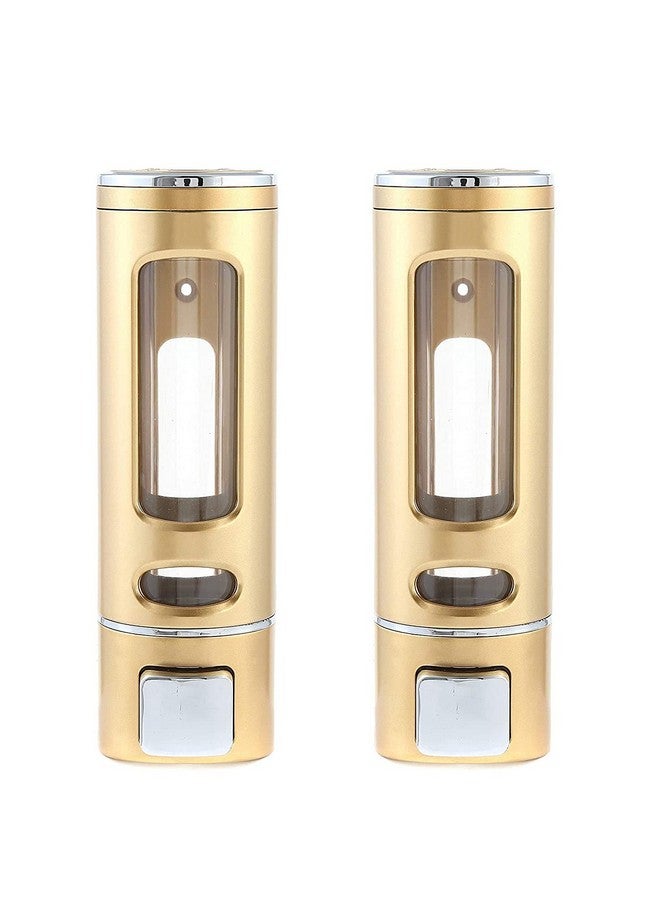 BATH GURU Wall Mounted Soap Shampoo Sanitizer Gel Liquid Soap Dispenser for Bathroom Kitchen ABS Plastic 400 Ml (2, Gold) - Image 1