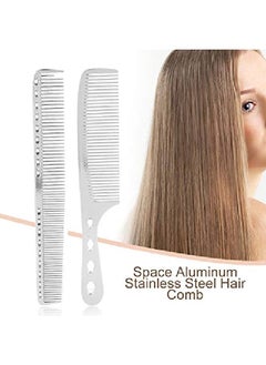 Semme Professional Durable Space Aluminum Barber Combs For Hairdressing 2Pcs/Set Hair Comb Space Aluminum Stainless Steel Antistatic Sparse Haircut Comb Beauty Tool  - Image 3