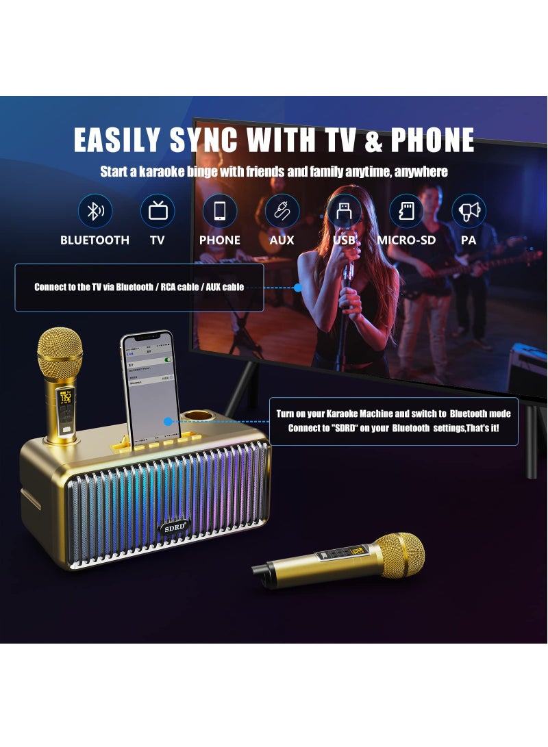SDRD Karaoke Machine for Adults and Kids,Portable Bluetooth Speaker with 2 UHF Wireless Microphones Karaoke Speaker pa System with Colorful Gradient LED Lights for Home Parties,Wedding - Image 2