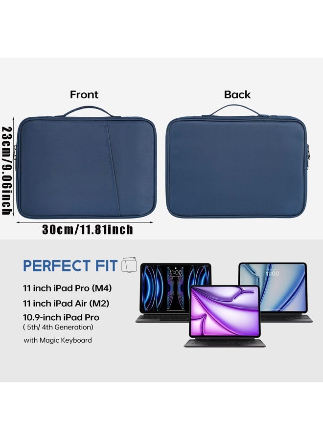 جراب iPad مقاس 11 بوصة، حقيبة حمل سفر مبطنة لجهاز iPad Pro M4 مقاس 11 بوصة وiPad Air M2 M3 وiPad مقاس 11 بوصة A16 حقيبة بمقبض مقاوم للصدمات - أزرق - Image 2