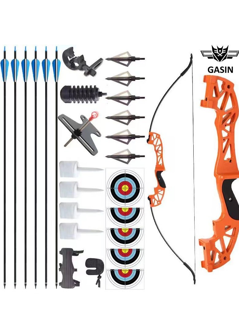 Gasin 30lb Recurve Sports Archery Set 135cm with 12 Arrows & Complete Accessories for Practice and Training – Orange - Image 1
