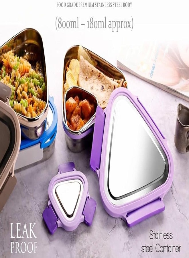 Gcrox Stainless Steel Triangle Lunch Box, Leakproof Lunch Box for Office Use | Steel Tiffin Box for Men & Women | School Lunch Box for Kids Boys Girls with Inner Snack Box (140ML) - Image 4