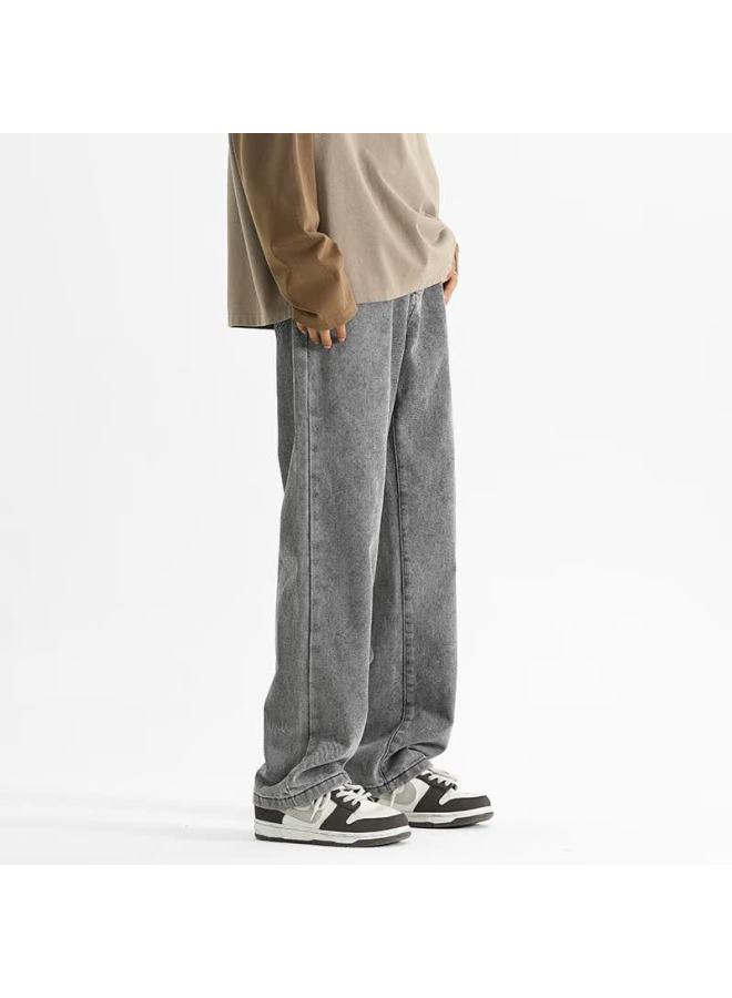 Maybeyond Men's Denim Jeans Spring Summer Loose Vintage Straight Leg Trendy Wide Leg Draped Pants Mn02 Gray L - Image 5
