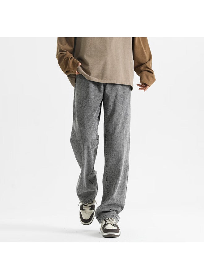 Maybeyond Men's Denim Jeans Spring Summer Loose Vintage Straight Leg Trendy Wide Leg Draped Pants Mn02 Gray L - Image 1