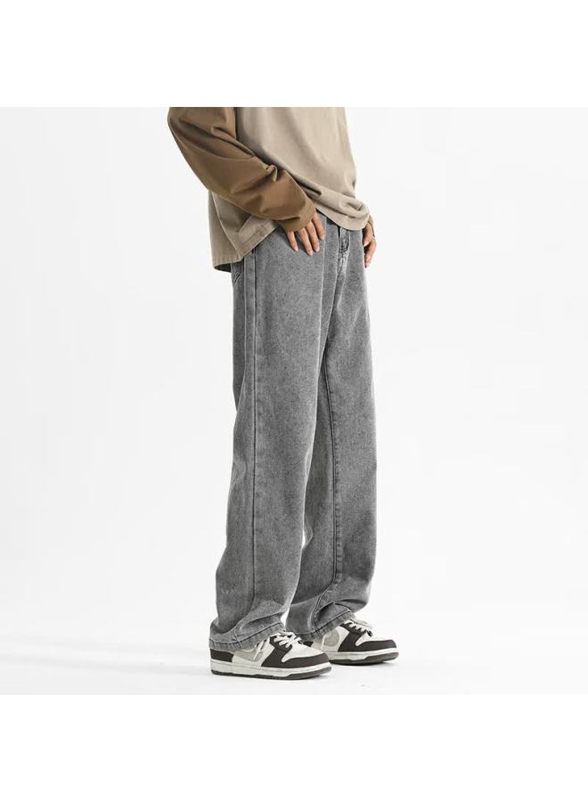 Maybeyond Men's Denim Jeans Spring Summer Loose Vintage Straight Leg Trendy Wide Leg Draped Pants Mn02 Gray L - Image 4
